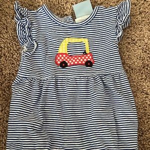 Striped Blue and White Kids One Piece with Car Design